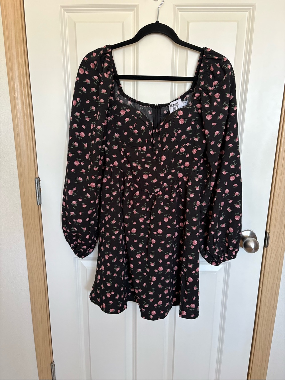 Princess Polly Black Mini Dress with Pink Floral Pattern